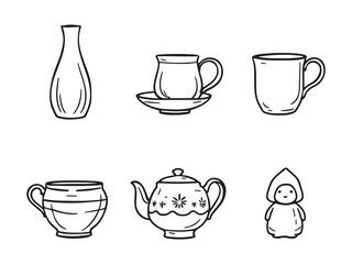 Obraz premium Ceramic Products line art vector illustration