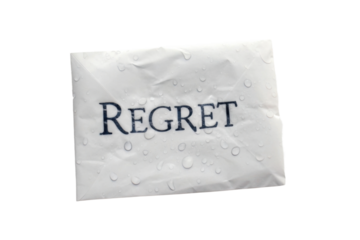 PNG Raindrop-covered envelope with regret text on black background