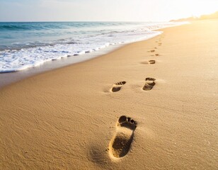 A calm beach with gentle waves and footprints in the sand