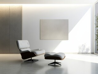 Modern interior design showcasing a leather chair with an ottoman