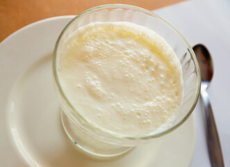 Appetizing white mousse served in glass
