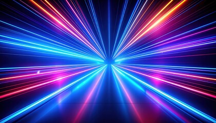 Abstract neon light rays radiating outward from a central point.