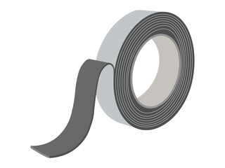 Roll of black adhesive tape with loose end isolated on white background