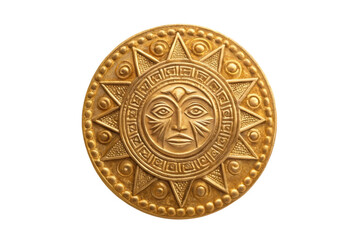 PNG Golden sun aztec-inspired medallion with geometric patterns