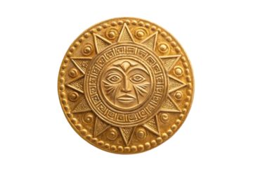 PNG Golden sun aztec-inspired medallion with geometric patterns