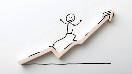 Stick Figure Climbing Rising Arrow – Marketing Growth and Success Concept Line Art

