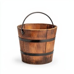 Fototapeta premium Rustic Wooden Bucket with Metal Handle for Vintage Decor