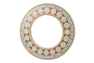 PNG Intricate circular mosaic frame with geometric patterns and vibrant colors