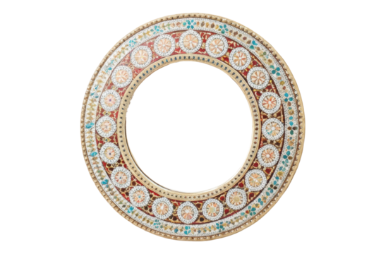 PNG Intricate circular mosaic frame with geometric patterns and vibrant colors - Powered by Adobe