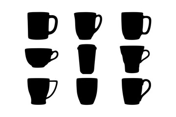 Coffee mug teacup or beverage cup black vector illustration