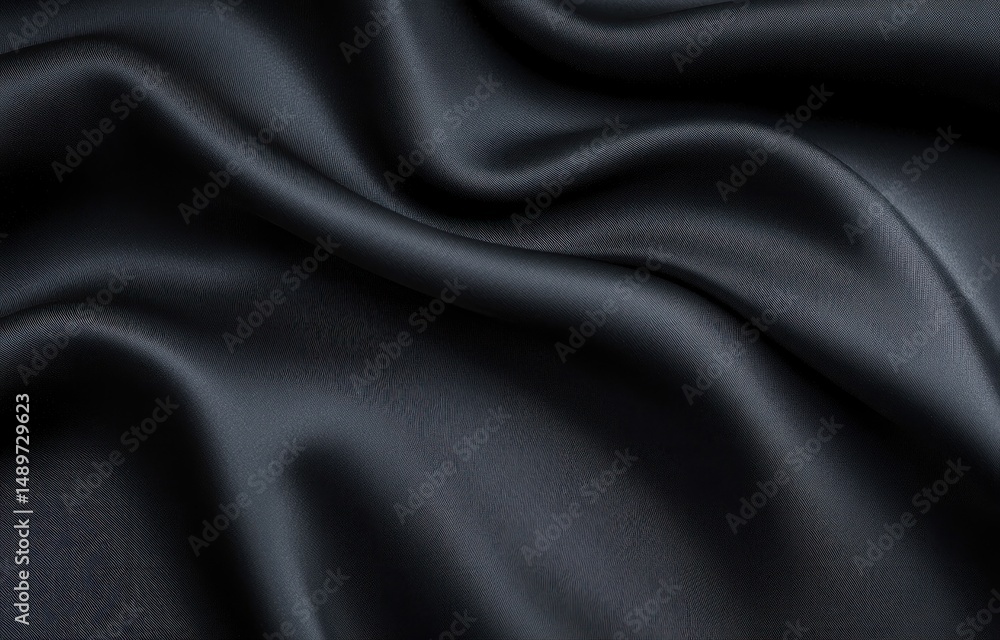 Aufkleber smooth black satin fabric with gentle flowing folds and soft highlights creating a luxurious and ele
