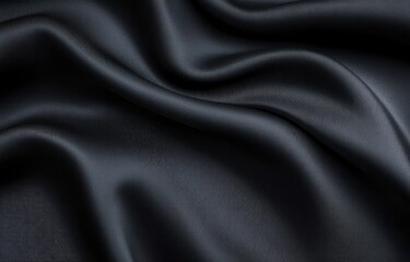 Fototapeta premium Smooth black satin fabric with gentle flowing folds and soft highlights creating a luxurious and elegant texture