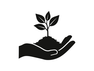 Seedling in hand vector &ndash; growing plant icon, nurturing growth vector, hand and sprout illustration, plant in hand icon, nature care, eco friendly symbol, sustainability, green energy, earth day graph