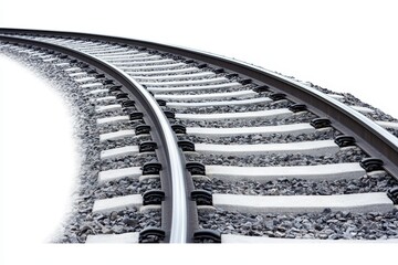 Curving Railway Track on White Background for Transportation Themes