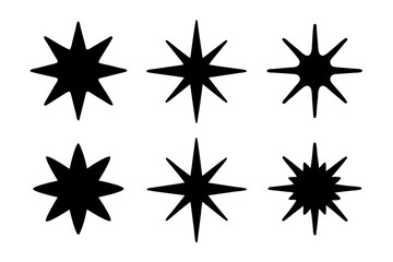Obraz premium Eight pointed star shape black silhouette vector illustration