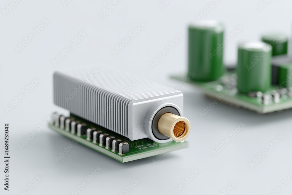 Poster close-up of various sensors arranged on neutral background