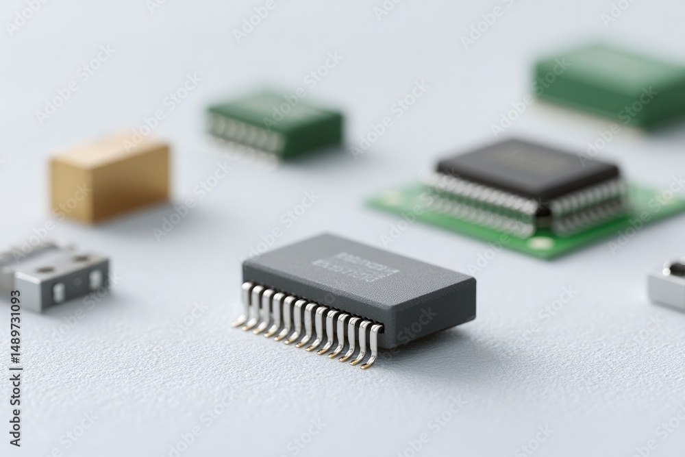 Poster close-up of various sensors arranged on neutral background