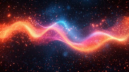 Fototapeta premium Abstract cosmic artwork featuring vibrant, swirling, luminous energy streams in contrasting colors against a dark, starry backdrop
