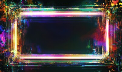 Obraz premium Abstract digital frame with vibrant neon lines and glitch effects