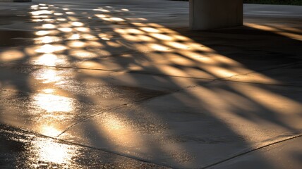 Beautiful Sunlight Moving Across Wet Surface Creating Natural Patterns and Reflections