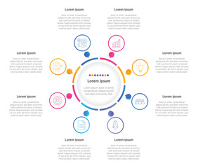 Modern Infographic design elements for your business data with 8 options, parts, steps, timelines or processes, Circle round concept. Vector Illustration.	