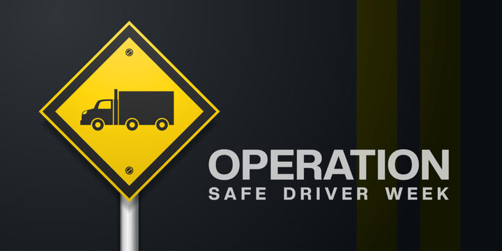 July is National Operation Safe Driver Week. Road and sign. Great for posters, banners and social media. Black background. - Powered by Adobe