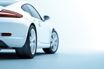 Fototapeta premium Sleek White Sports Car with Shiny Wheels against Bright Background