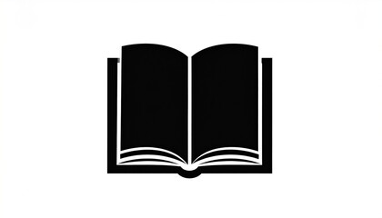 Simple black silhouette of an open book on a white background.