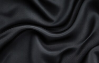 Obraz premium Smooth black silk fabric texture with soft folds and gentle shadows creating elegant and luxurious appearance