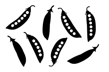 Pea Pod with Peas Icon Isolated on White Vector Illustration