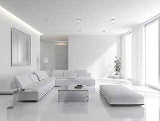 An all white modern living room interior space