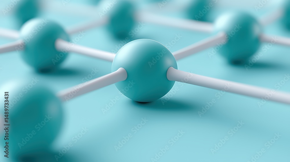 Poster abstract representation of a molecular or atomic structure with connected blue spheres and rods on a