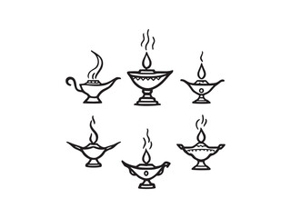 Djinn Lamp line art vector illustration