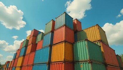 Shipping Containers Stacked Outdoors Under Sky