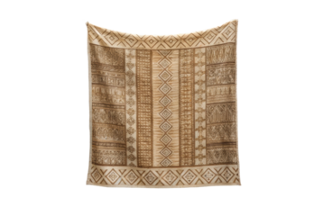 PNG Intricately patterned earth-toned woven fabric displaying geometric and floral designs