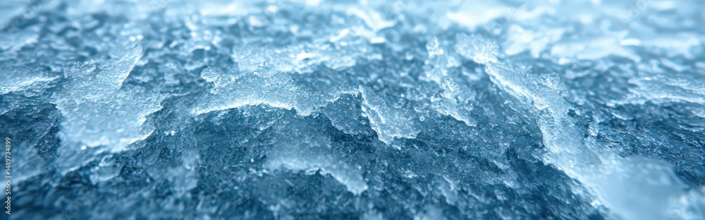 Poster blue frosted ice surface with intricate texture and shimmering crystals in a cold environment