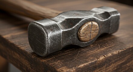 Close-up of a Vintage Hammer on Rustic Wood