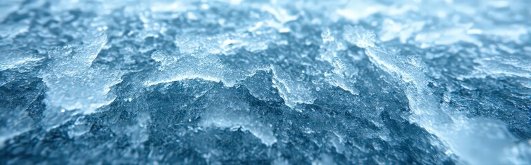 Blue Frosted Ice Surface with Intricate Texture and Shimmering Crystals in a Cold Environment