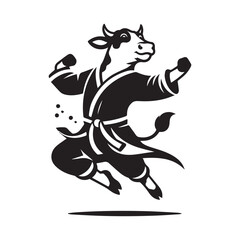 Hero Cow in Kung Fu Pose – Dynamic Animal Logo Vector