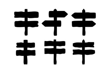 Fototapeta premium Signboard Wooden Direction Sign Black Silhouette Vector Illustration