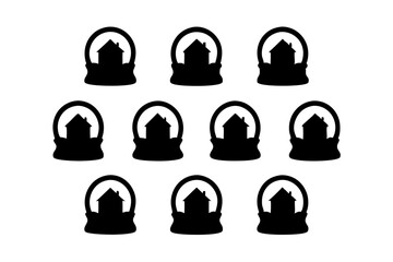Snow Globe with House Black Silhouette Vector Illustration