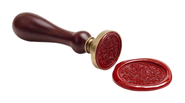 a wax sealer with a red wax stamper on it
