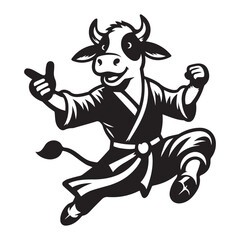 Hero Cow in Kung Fu Pose – Dynamic Animal Logo Vector