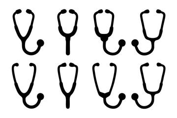 Stethoscope Black Silhouette Icon Isolated Vector Illustration