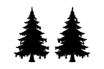 Obraz premium Two Evergreen Trees with Rain Drops Falling Vector Illustration