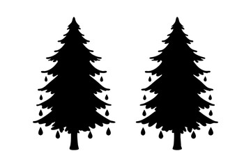 Obraz premium Two Evergreen Trees with Rain Drops Falling Vector Illustration