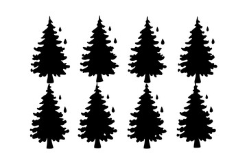 Obraz premium Two Evergreen Trees with Rain Drops Falling Vector Illustration