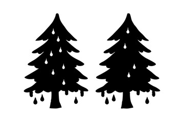 Obraz premium Two Evergreen Trees with Rain Drops Falling Vector Illustration