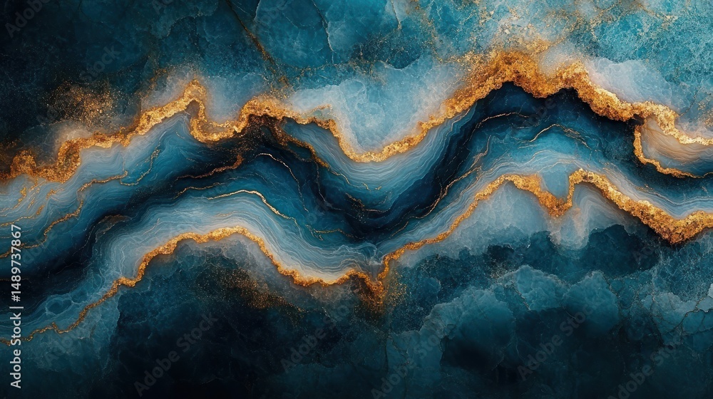 Aufkleber close-up view of layered blue and gold textured mineral or gemstone surface with intricate natural p