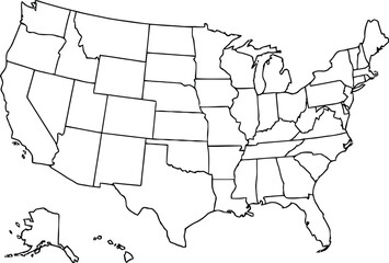 High-Resolution Black and White United States Map Vector EPS File